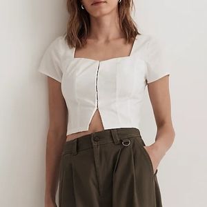 Madewell Poplin Hook-Front Top in Eyelet White size 2